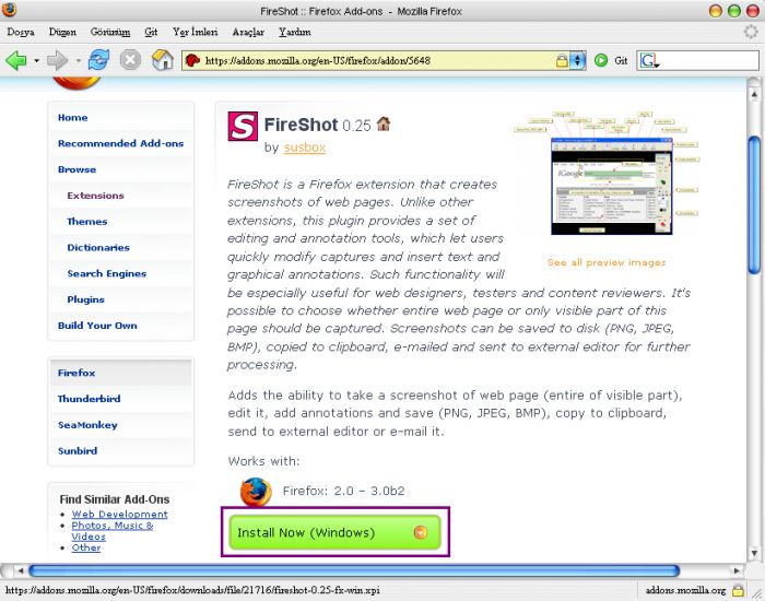 Firefox Eklentisi FireShot