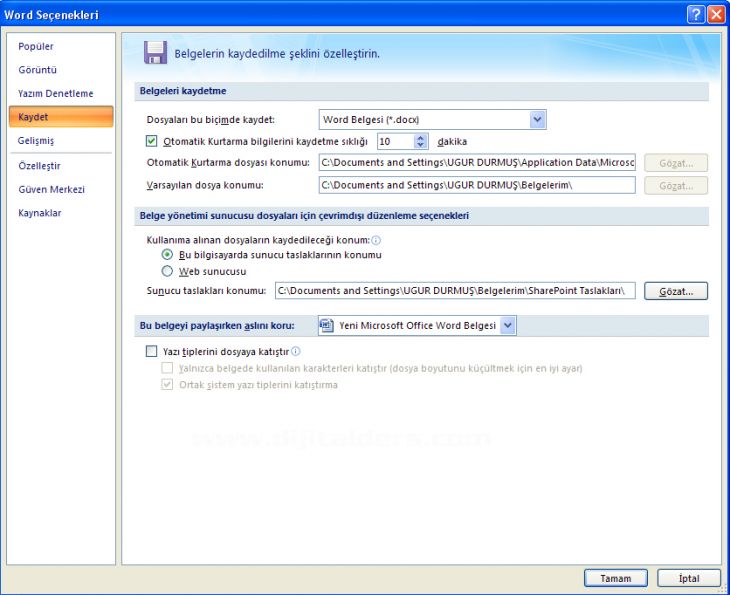 Microsoft Officeword Seçenekleri