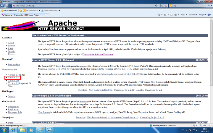 Apache 2.x Kurulumu