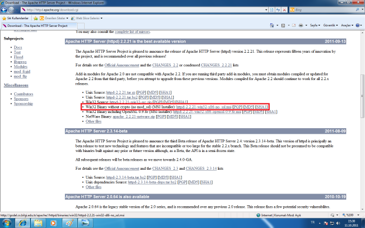 Apache 2.x Kurulumu