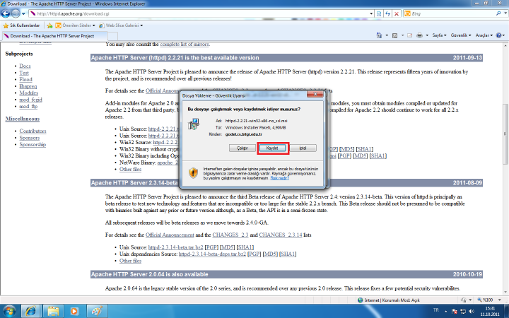 Apache 2.x Kurulumu