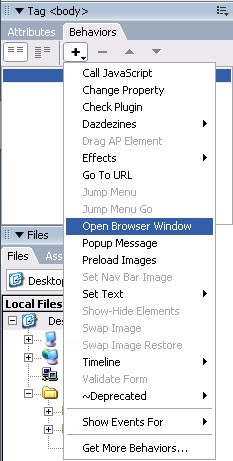 Go To Url, Jump Menu, Jump Menu Go, Open Browser Window, Popup Message, Preload Images