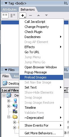 Go To Url, Jump Menu, Jump Menu Go, Open Browser Window, Popup Message, Preload Images