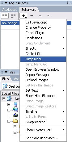 Go To Url, Jump Menu, Jump Menu Go, Open Browser Window, Popup Message, Preload Images