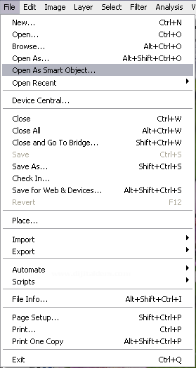 Open As Smart Object, Revert, Place