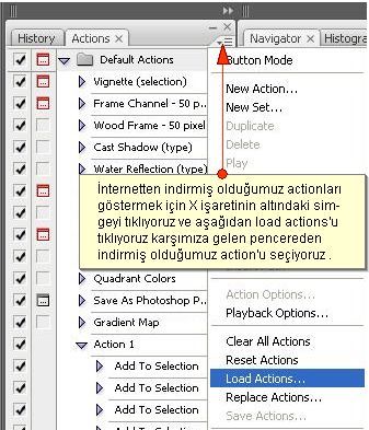 Actions Paneli, Actions Yüklemek, Actions Örneği