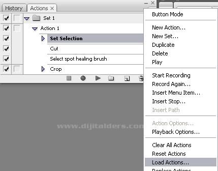 Actions Paneli, Actions Yüklemek, Actions Örneği