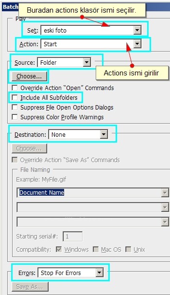 Automate Menüsüden Batch Processingin Kullanımının Anlatılması
