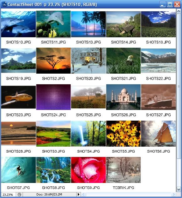 Automate menüsünden Contact Sheet