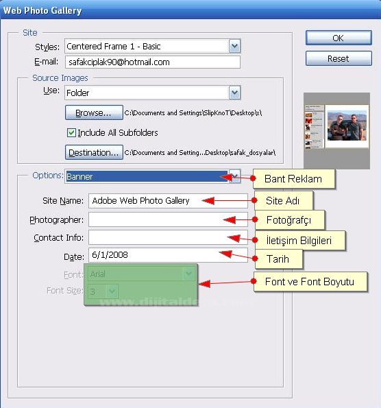 Automate menüsünden Web Photo Galery