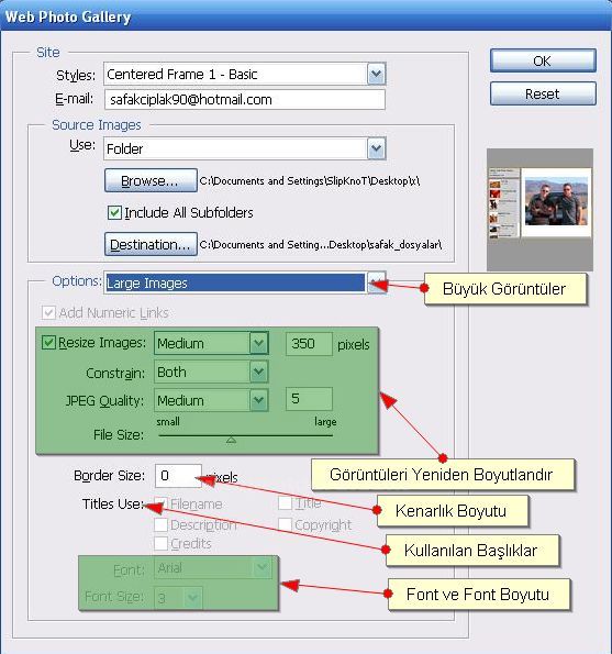 Automate menüsünden Web Photo Galery