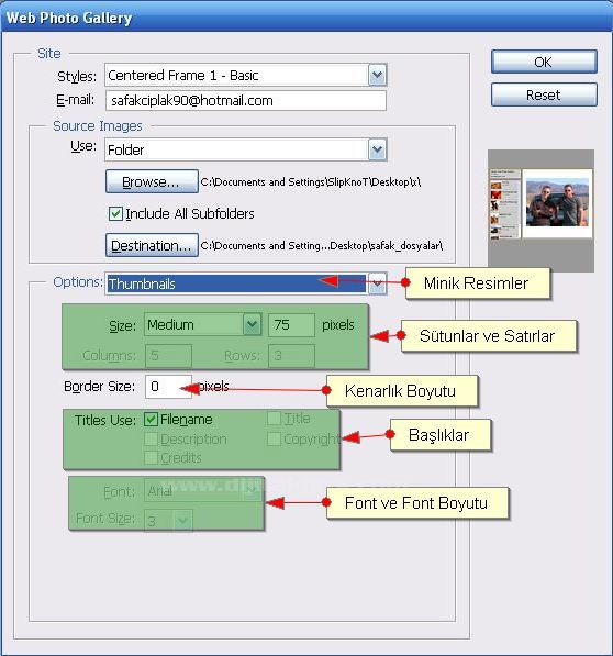 Automate menüsünden Web Photo Galery