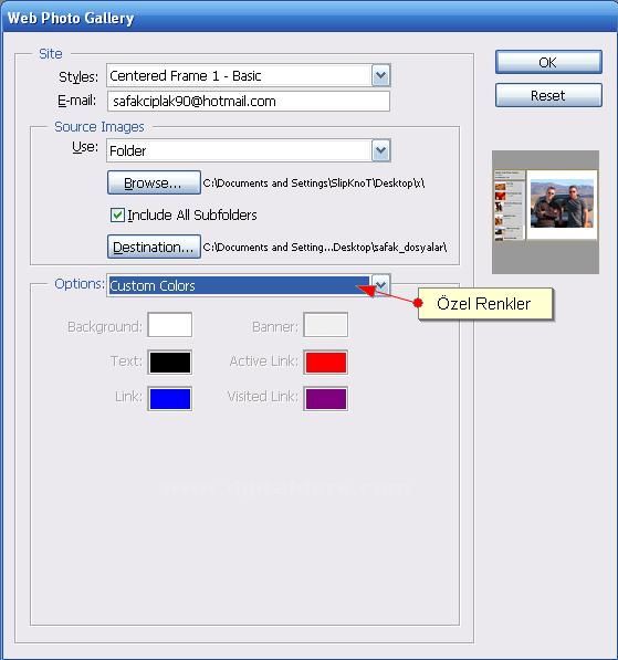 Automate menüsünden Web Photo Galery
