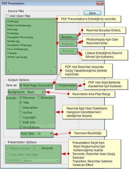 Automate menüsünden PDF Presentation