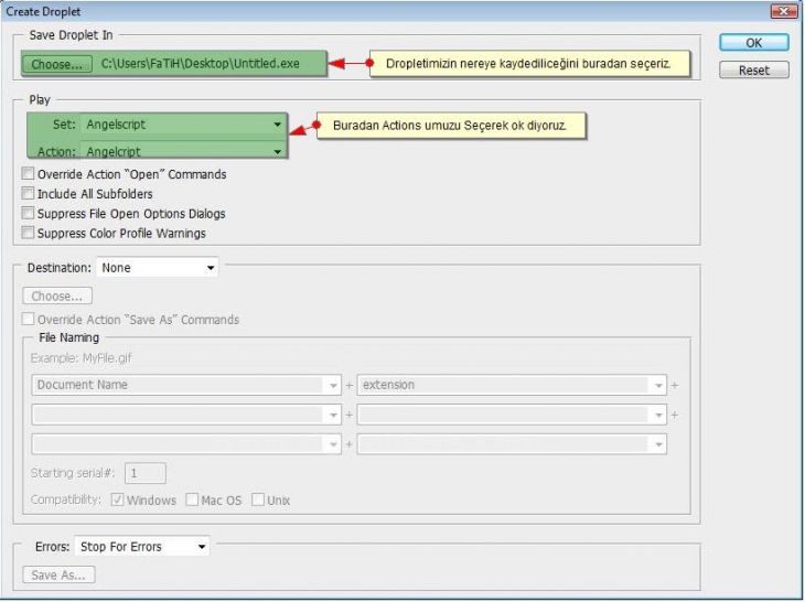 Automate menüsünden Create Droplet