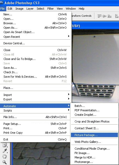 Automate Menüsünden Picture Package