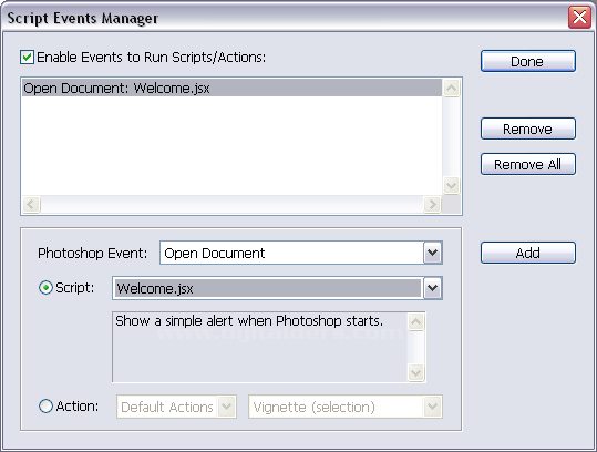 Scripts Event Manager ,Load Files Into Stack,Scripts Browse menüsü