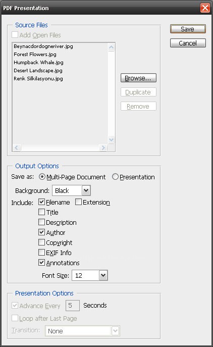 Automate menüsünden PDF Presentation