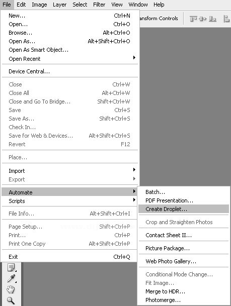 Automate menüsünden Create Droplet