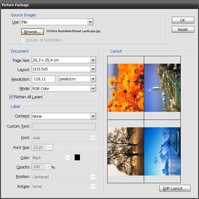 Automate Menüsünden Picture Package