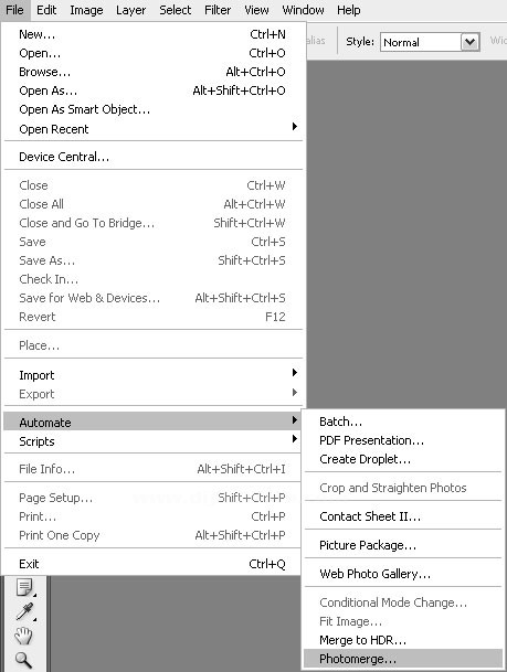 Automate menüsünden Photomerge