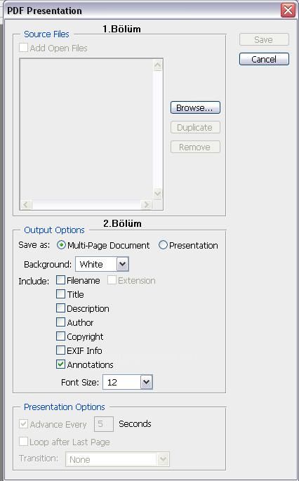 Automate menüsünden PDF Presentation