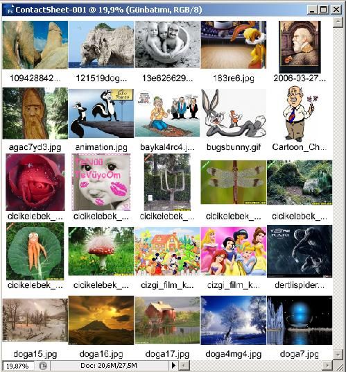 Automate menüsünden Contact Sheet