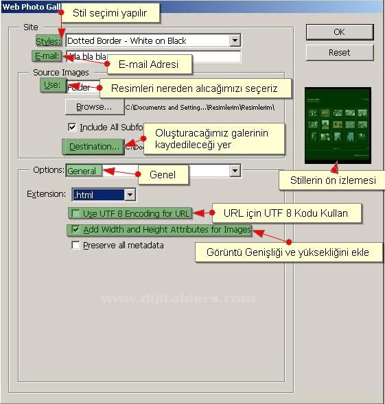 Automate menüsünden Web Photo Galery