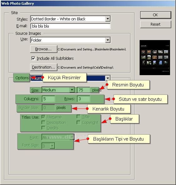 Automate menüsünden Web Photo Galery