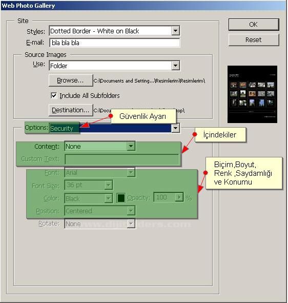 Automate menüsünden Web Photo Galery