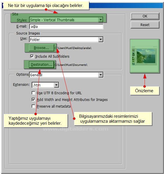 Automate menüsünden Web Photo Galery