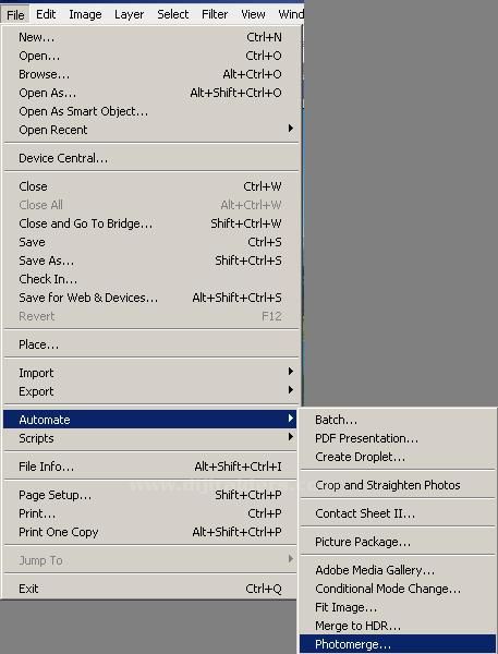 Automate Menüsünden Photomerge