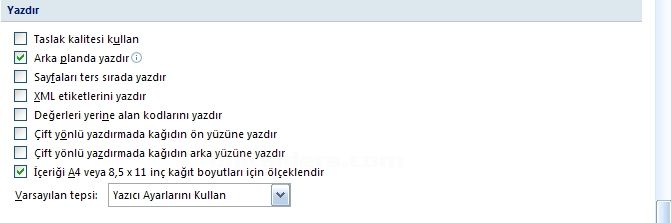 seçenekler menüsünde yazdır,kaydet,kullanıcı bilgisi ve uyumluluk sekmelerinin anlatımı