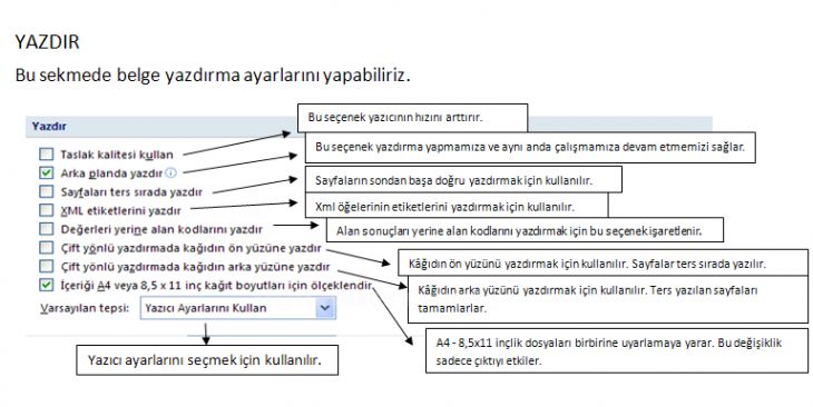 Araçlar Menüsünden Seçeneklerden Yazdır, Kaydet, Kullanıcı Bilgisi, Uyumluluk 10 Sekmelerinin anlatılması