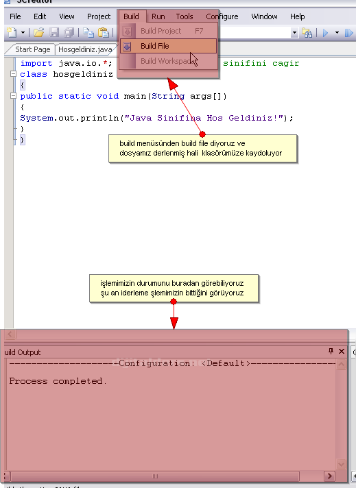 Java Classpath tanımlamaları, Consolda ilk program yazılması, derlenmesi, çalıştırılması Aynı uygulamanın Netbeansta yapılışı ve class, java ve jar dosyalarının gösterilmesi