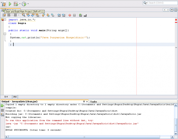 Java Classpath Tanımlamaları, Consolda İlk Program Yazılması, Derlenmesi, Çalıştırılması Aynı Uygulamanın Netbeansta Yapılışı Ve Class, Java Ve Jar Dosyalarının Gösterilmesi