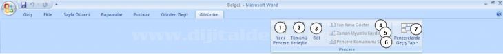 Winword 2007de Görünüm Sekmesindeki Pencere Bölümü Araçları