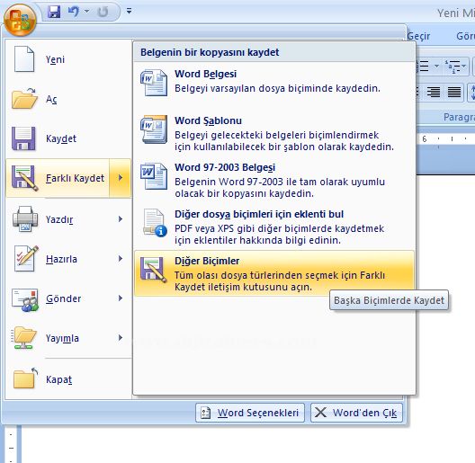 Microsoft Officeword Seçenekleri