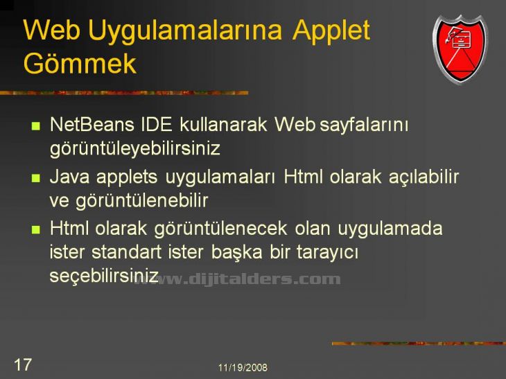 Java Netbeans I D E NetBeans IDEsi üzerinden Applet Çalıştırmak Konsol üzerinden derlenip çalıştırılabilen Appletlerin NetBeans IDEsi ile daha kolay çalıştırılması