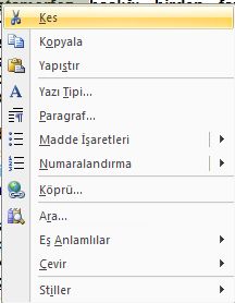 Winword 2007de Word İle Metin Seçme, Metin Kopyalama, Metin Taşıma, Metin Kesme, Geriye Alma Ve Yineleme İşlemleri Ve Kısayol Tuşları