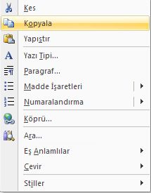 Winword 2007de Word İle Metin Seçme, Metin Kopyalama, Metin Taşıma, Metin Kesme, Geriye Alma Ve Yineleme İşlemleri Ve Kısayol Tuşları