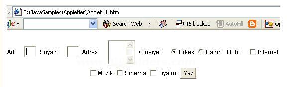 Java Applet Üzerine Form Nesnelerini Eklemek