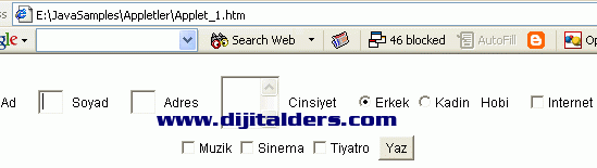 Java Applet üzerine Form Nesnelerini Eklemek