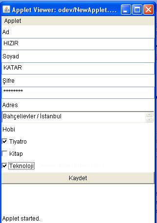 Java Applet üzerine Form Nesnelerini Eklemek