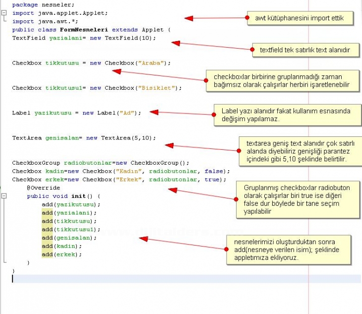 Java Applet üzerine Form Nesnelerini Eklemek