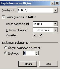 Sayfa Numaraları Bölümlere Farklı Tipte Ve Başlangıç Sayfa Numarası Vermek