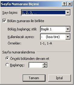 Sayfa Numaraları Bölümlere Farklı Tipte Ve Başlangıç Sayfa Numarası Vermek