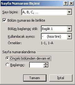 Sayfa Numaraları Bölümlere Farklı Tipte Ve Başlangıç Sayfa Numarası Vermek