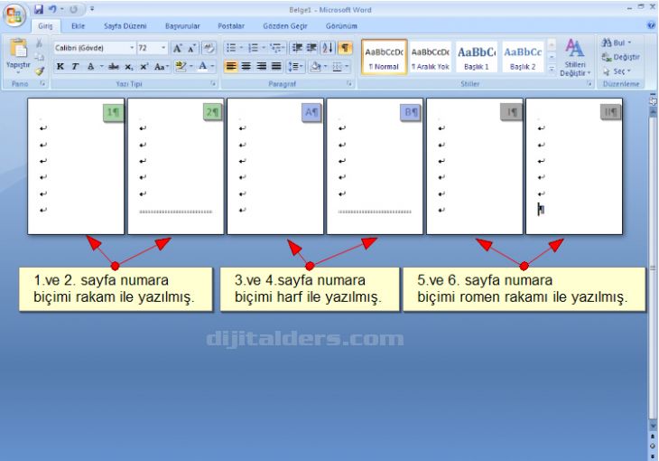 Sayfa Numaraları Bölümlere Farklı Tipte Ve Başlangıç Sayfa Numarası Verme