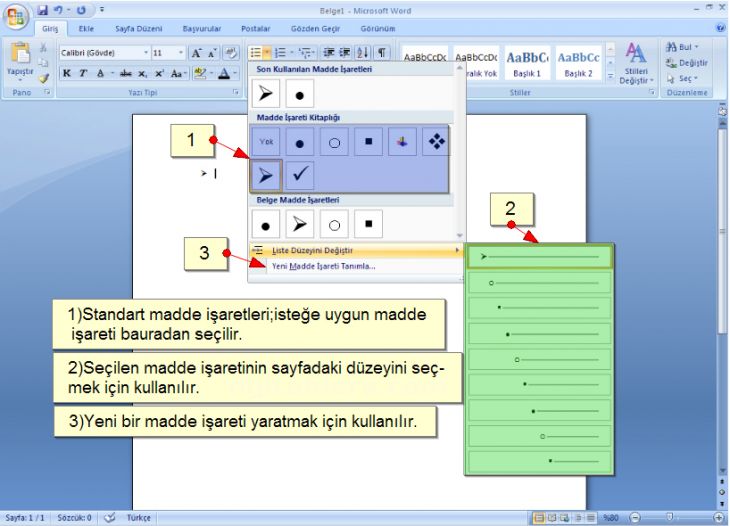 Madde işaretleri ve numaralandırma